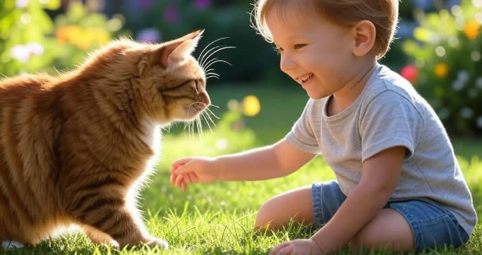 マンチカンと遊ぶ人間の子供